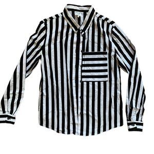 Monk black and white stripped button up